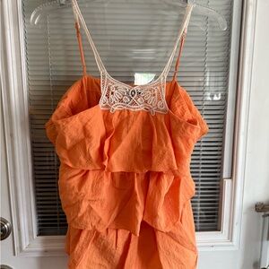 BCBGMaxAzria Orange Camisole with Ruffled Tiered Design